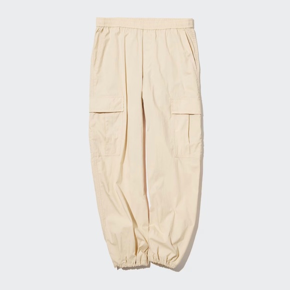 UNIQLO Easy Cargo Pants in Natural Cream Adjustable Hems Women's Size L - Picture 7 of 15